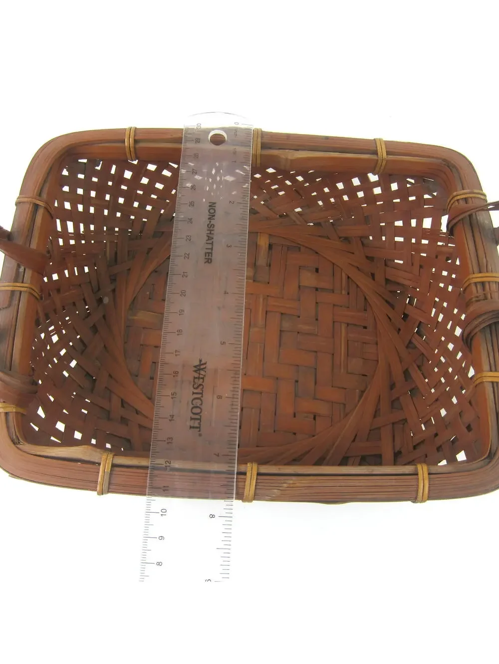 Japanese Ikebana Woven Bamboo Flower Basket 10x7 Rectangle Handle Vintage 1930s
